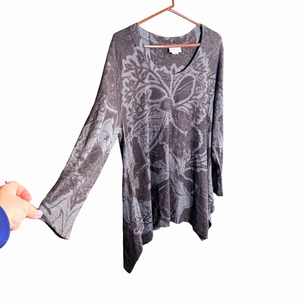 Soft Surroundings Renaissance Tunic Top Gray Floral Lagenlook Hanky Hem 2XL XXL - Picture 2 of 9